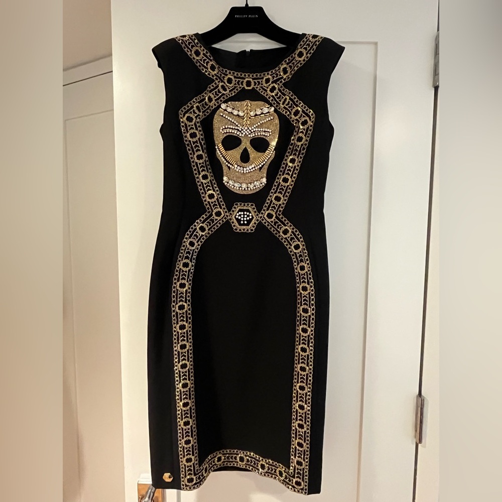 Philipp Plein Black Dress with Gold Accents